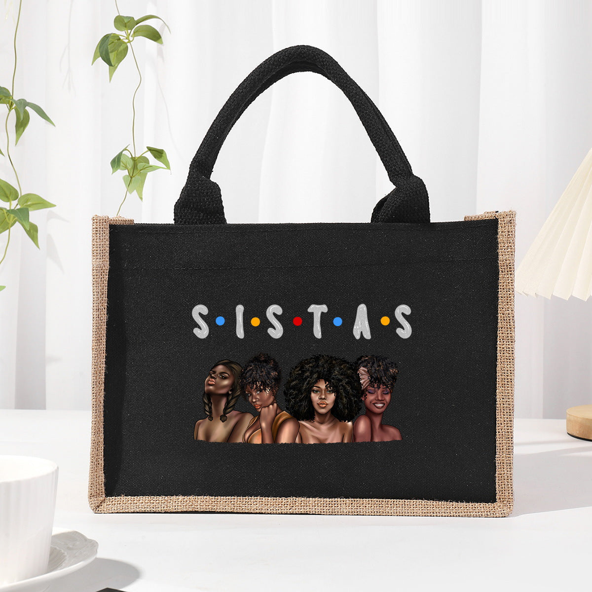 Bolsa de tela de algodón y lino, bolsa de tela con letras estampadas, bolso ligero portátil, bolsa de regalo para compras 