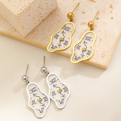 Unique Clock Stud Earrings Minimalist Personality Creative Time Design High-End Earrings