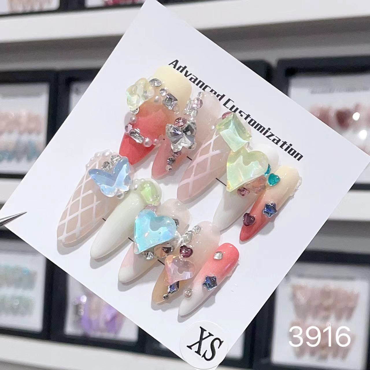 1025- Uñas postizas hechas a mano, de presión, removibles