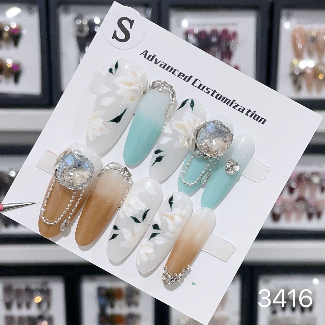 1025- Uñas postizas hechas a mano, de presión, removibles