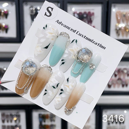 1025- Uñas postizas hechas a mano, de presión, removibles