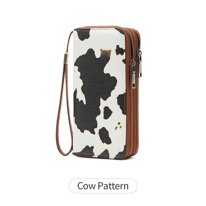 RFID anti-theft brush, women's long wallet, retro cow pattern organ card bag, large capacity clutch bag. -dropshippingabc.com