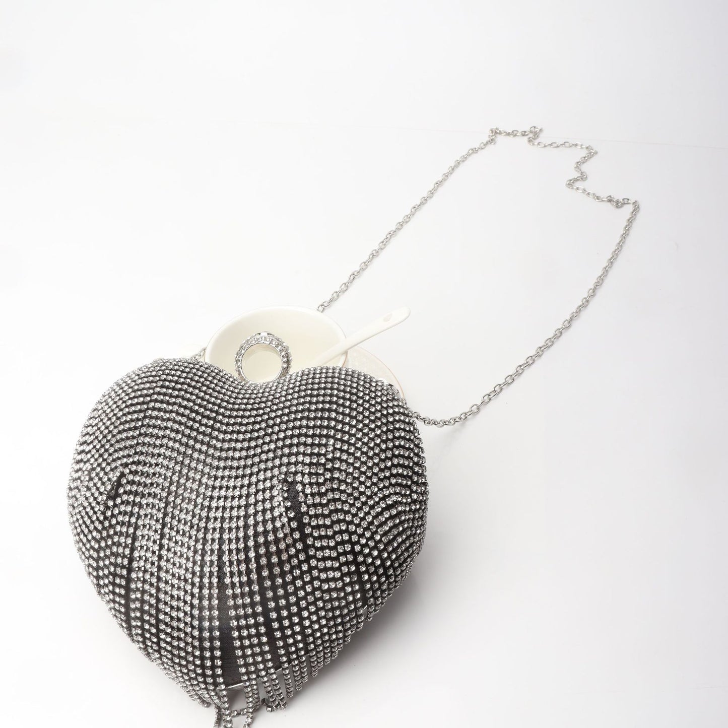 Bolso con flecos y pedrería, bolso de fiesta de cumpleaños, bolso de noche con forma de corazón, bolso de fiesta, bolso de graduación, bolso de fiesta, bolso de mano para graduación, bolso de boda cruzado con cadena