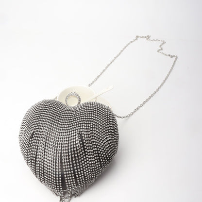 Bolso con flecos y pedrería, bolso de fiesta de cumpleaños, bolso de noche con forma de corazón, bolso de fiesta, bolso de graduación, bolso de fiesta, bolso de mano para graduación, bolso de boda cruzado con cadena