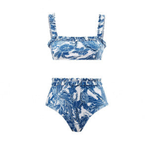 Vintage high waist split three-piece swimsuit women's bikini swimsuit chiffon beach skirt set