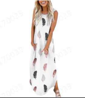 Dress Summer Dress Wide Shoulder Long Dress Fashion Slim Fit Long Dress Print Heart Patterned Long Casual Dress