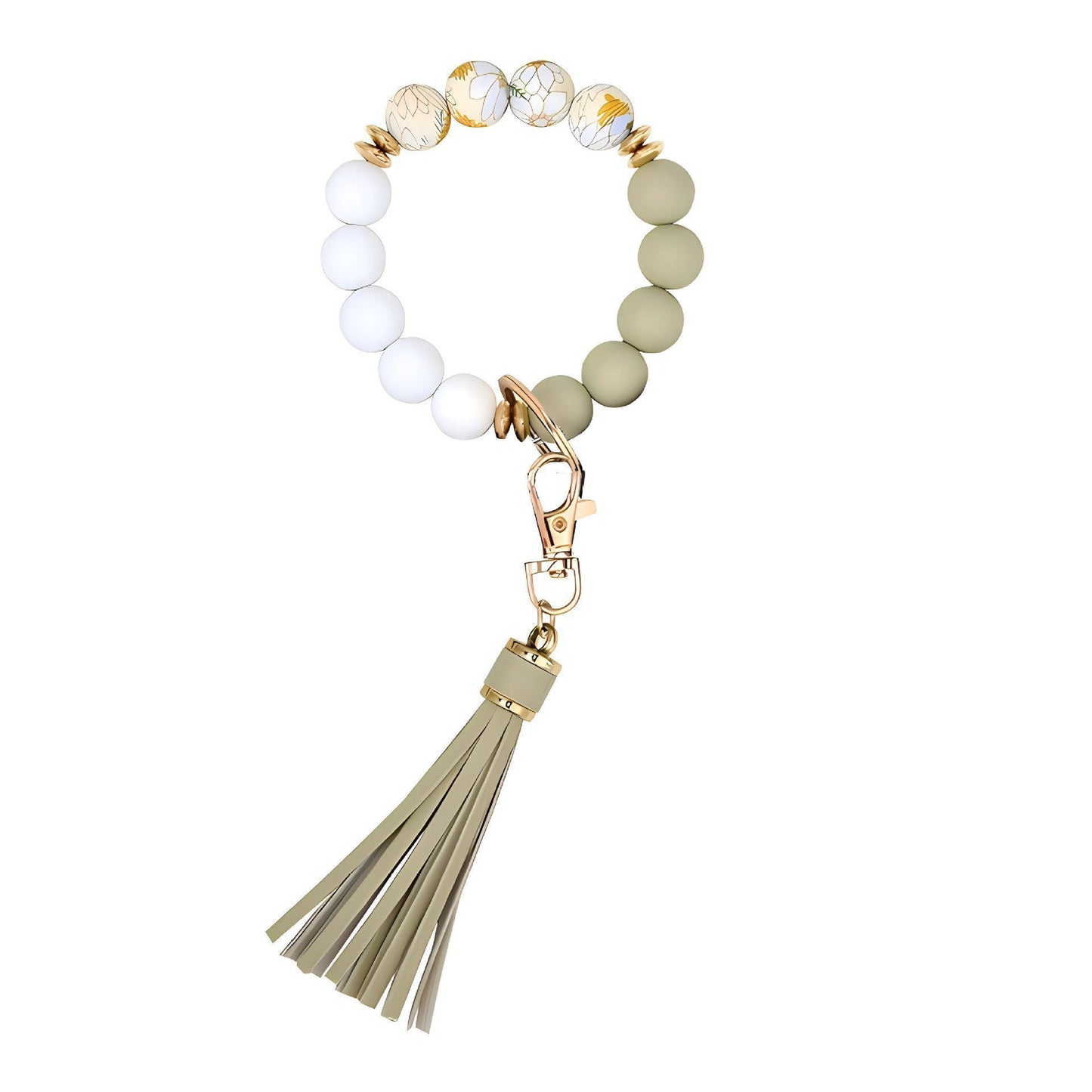 Llavero con borla de PU para bolso de mujer, llavero de silicona con cuentas, pulsera, llavero de coche, bonito soporte para mujeres y niñas. 