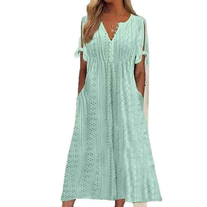 Women's Dress V-Neck Hollow Out Lace Long Dress Women