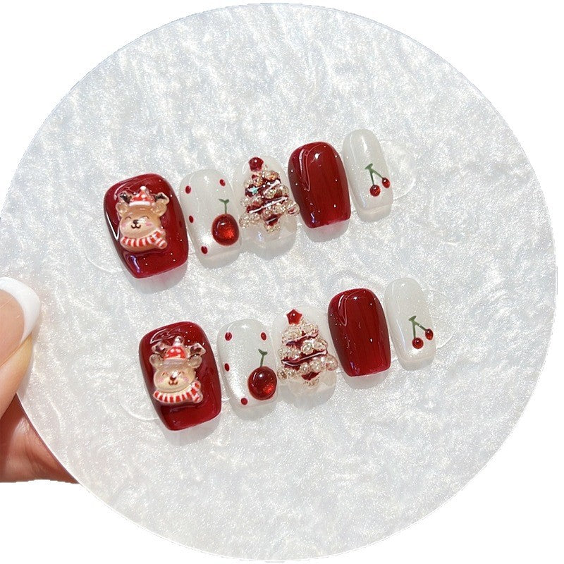 Parche de uñas postizas para uñas, hecho a mano, de alta calidad, tridimensional, para árbol de Navidad, otoño e invierno