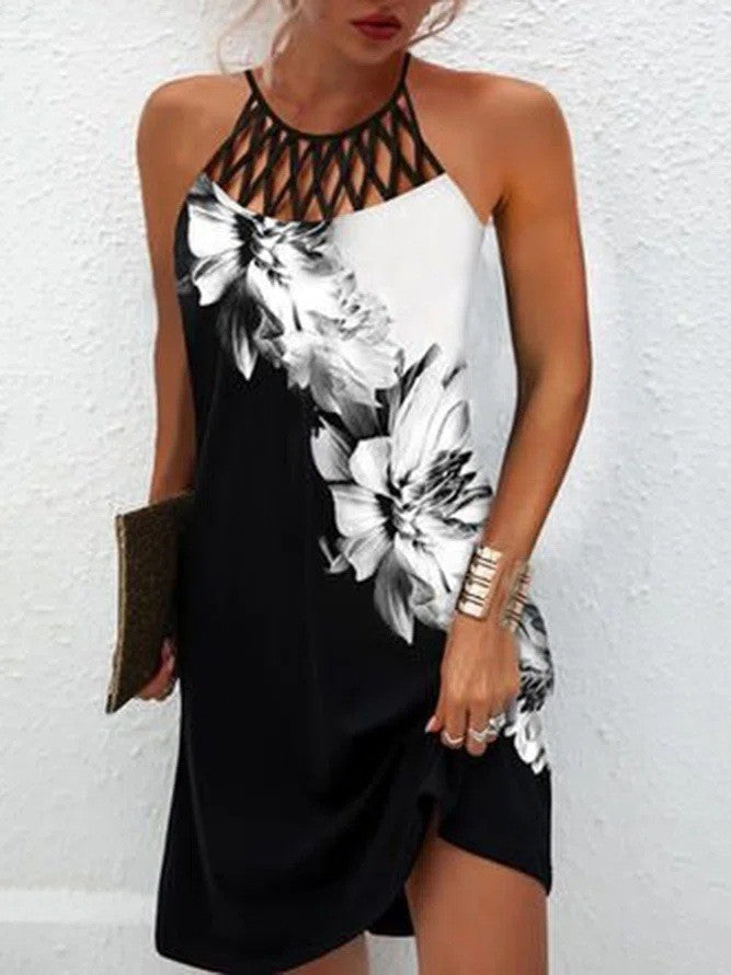 Spring and summer ethnic style positioning printing mesh belt sleeveless dress women's elegant retro