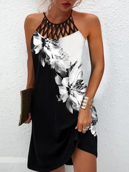Spring and summer ethnic style positioning printing mesh belt sleeveless dress women's elegant retro