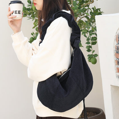 Bolso hobo de lona, ​​bolso de hombro informal plisado, bolso de hombro de pana con cordón ajustable 