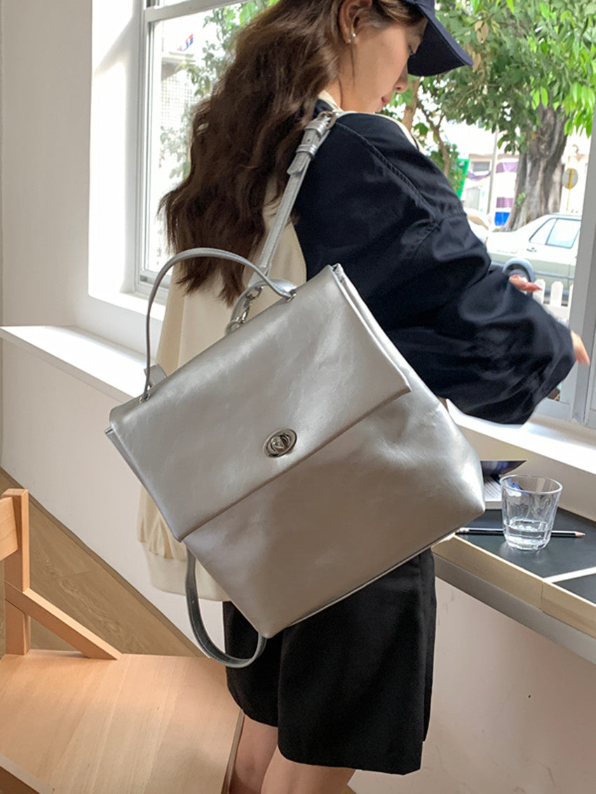 Mochila grande para mujer, color plata, de gran capacidad, ideal para otoño e invierno. Mochila versátil para la universidad o el trabajo. 