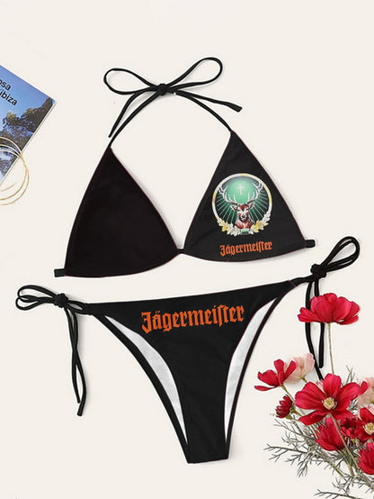 Bikini printed strap swimsuit set backless split swimsuit