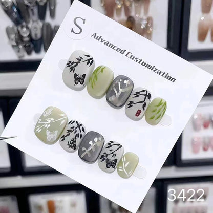 1025- Uñas postizas hechas a mano, de presión, removibles