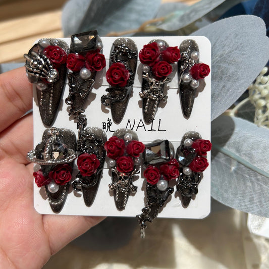 1019-Uñas postizas hechas a mano, de presión, removibles