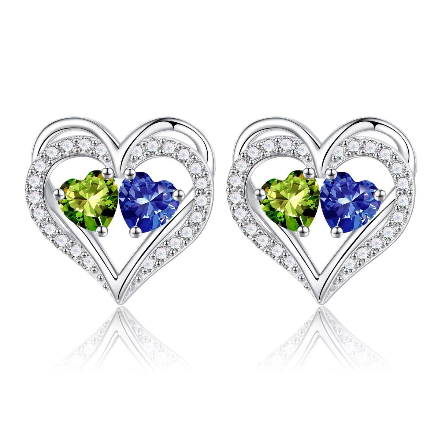 Sterling Silver Birthstone Heart Earrings new