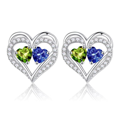 Sterling Silver Birthstone Heart Earrings new