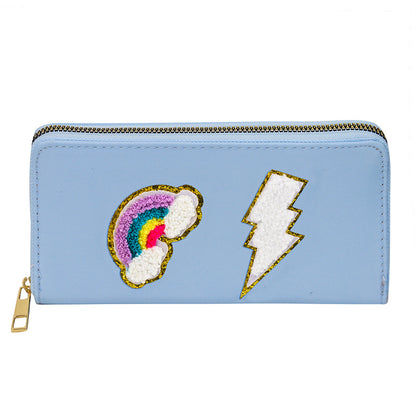 Cartera bordada con el alfabeto para mujer, monedero largo, tarjetero de nailon con cremallera, monedero multifuncional 