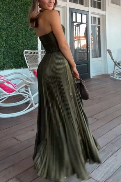 Vestido tubo plisado de satén