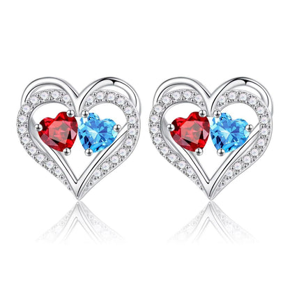 Sterling Silver Birthstone Heart Earrings new