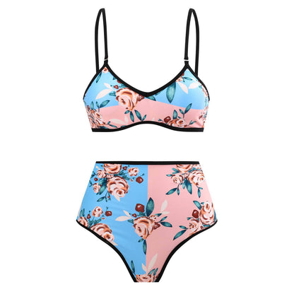 Vintage high waist split three-piece swimsuit women's bikini swimsuit chiffon beach skirt set