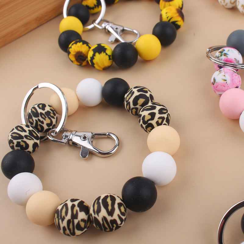 Silicone Beads Cow Sunflower Keychain Accessories, Creative Pendant Bracelet Bracelet Keyring Female