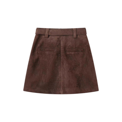 Brown Suede A-Line Mini Skirt