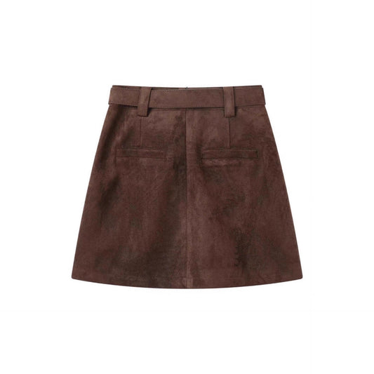 Brown Suede A-Line Mini Skirt