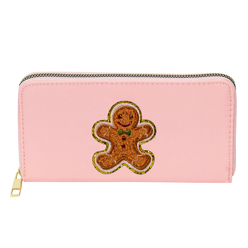 Cartera bordada con el alfabeto para mujer, monedero largo, tarjetero de nailon con cremallera, monedero multifuncional 