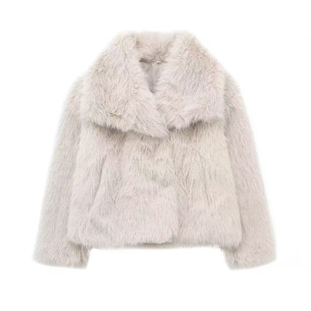 Women's Faux Fur Coat with Large Lapel