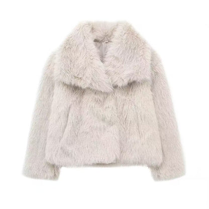 Women's Faux Fur Coat with Large Lapel