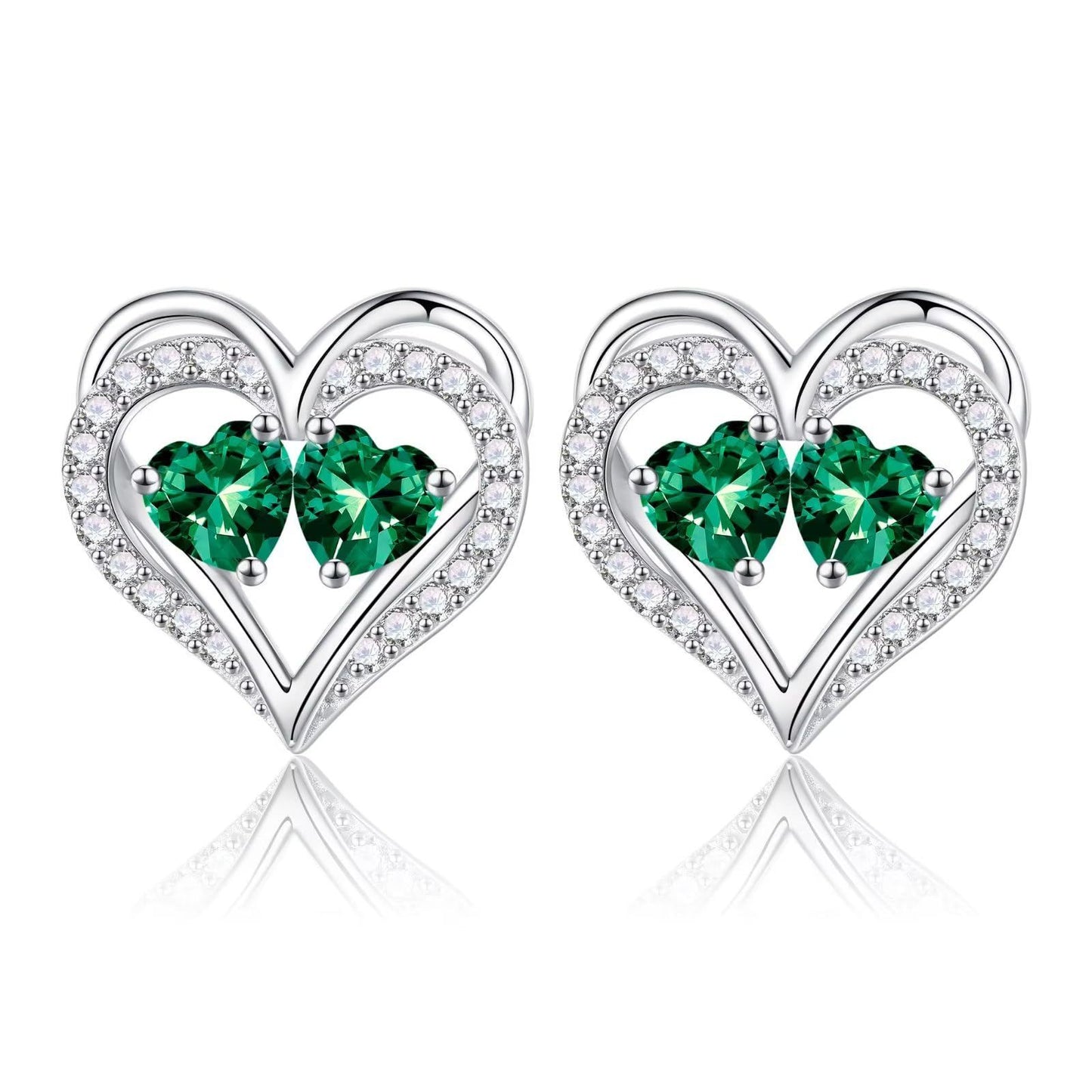 Sterling Silver Birthstone Heart Earrings new