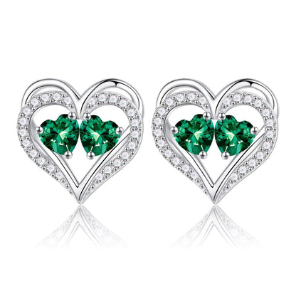 Sterling Silver Birthstone Heart Earrings new