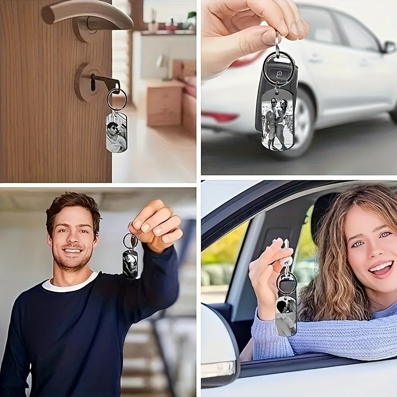 Stainless Steel Necklace Men and Women Personalized Custom Keychain with Pictures - Double Sided Engraving Photo Text Customized Key Chains for Men Boyfriend -dropshippingabc.com