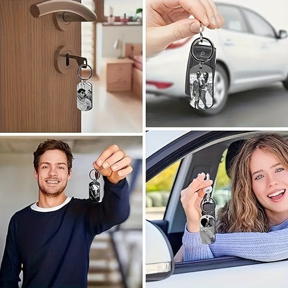 Stainless Steel Necklace Men and Women Personalized Custom Keychain with Pictures - Double Sided Engraving Photo Text Customized Key Chains for Men Boyfriend -dropshippingabc.com