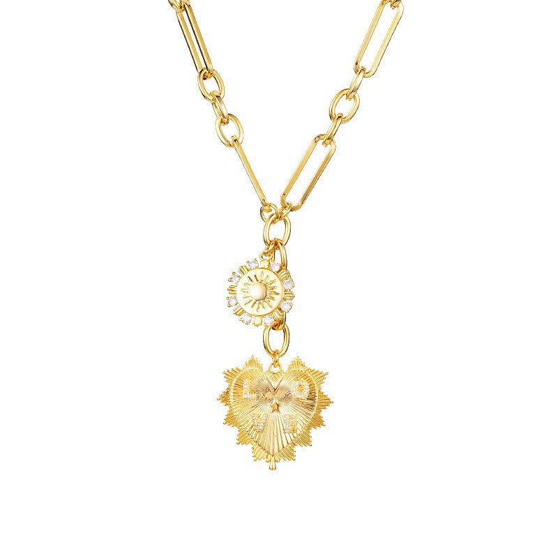 Heart Zircon Cuban Link Necklace - Gold Plated Chunky Paperclip Chain for Women & Men -dropshippingabc.com