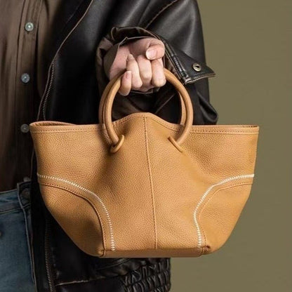 Commuter vegetable basket tote bag, portable shoulder bag, soft pu bucket bag, versatile top handle bag for women hobo