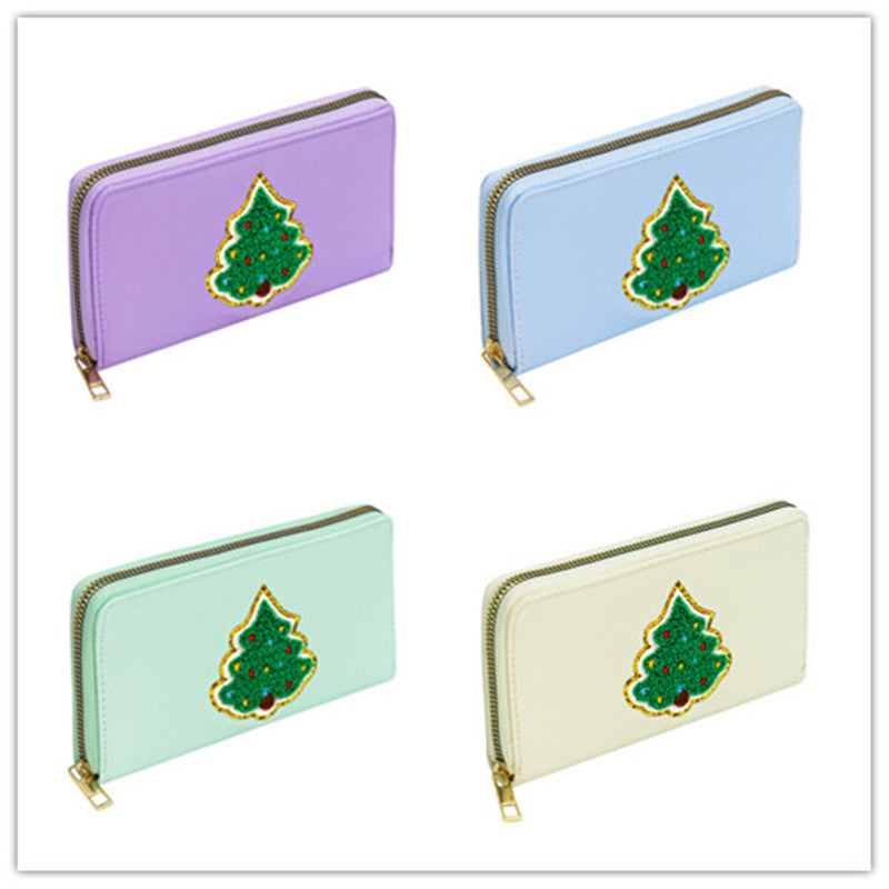 Cartera bordada con el alfabeto para mujer, monedero largo, tarjetero de nailon con cremallera, monedero multifuncional 