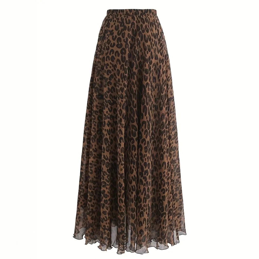 Black Top Leopard Print Skirt Set