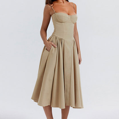 Women's French Elegant Retro Style Dopamine Wear Suspender Dress Women