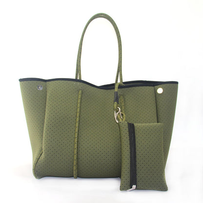 Camo Leopard Black Print Beach Tote – Women’s Neoprene Travel Bag, Diving Fabric Casual Handbag