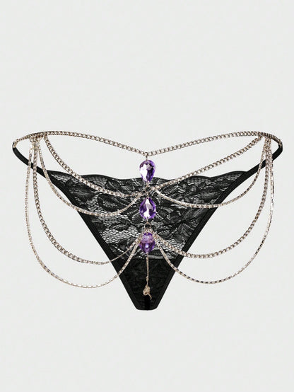 Sexy Spice Girls Nightclub Splicing Metal Gem Sex Thong Panties Women