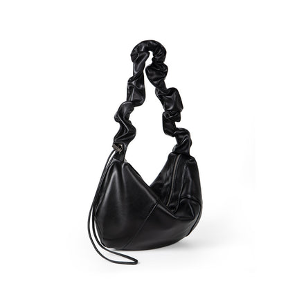 Design drawstring pleated soft leather large capacity underarm bag, small shoulder bag, small hobo bag