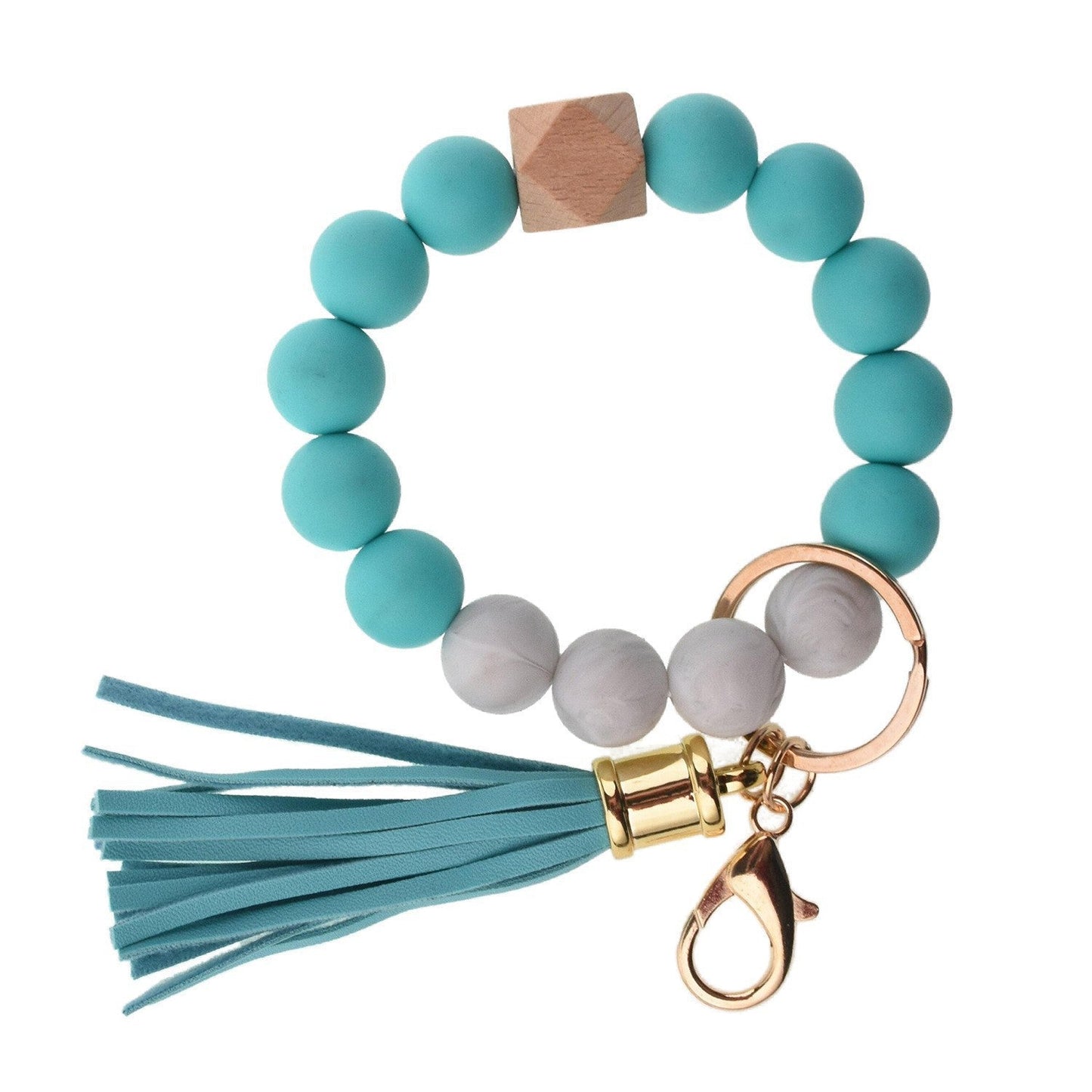 Llavero con borla de PU y cuentas de silicona para bolso, pulsera, llavero de coche, para mujeres y niñas 