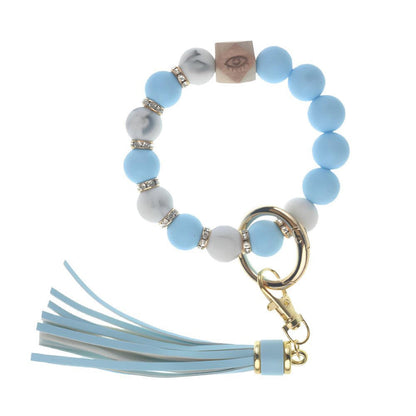 Llavero con borla de PU para bolso de mujer, llavero de silicona con cuentas, pulsera, llavero de coche, bonito soporte para mujeres y niñas. 