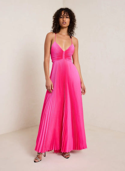 Vestido lencero plisado con tirantes