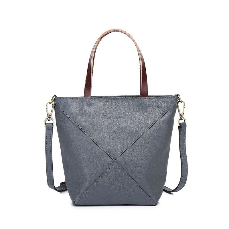 Elegante bolso de hombro de piel auténtica - Bolso tipo cubo plegable geométrico con estilo y bolso tote de gran capacidad para mujer 