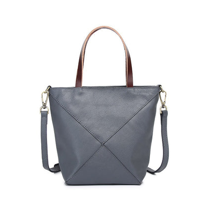 Elegante bolso de hombro de piel auténtica - Bolso tipo cubo plegable geométrico con estilo y bolso tote de gran capacidad para mujer 