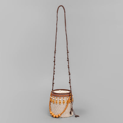 Bolso pequeño de paja estilo bohemio, bolso tipo cubo pequeño para vacaciones en la playa, bolso de hombro para viajes de ocio, bolso pequeño tejido tipo hobo para mujer 